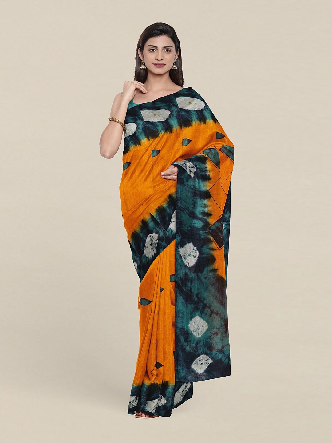 

Pothys Yellow & Green Bandhani Pure Cotton Saree