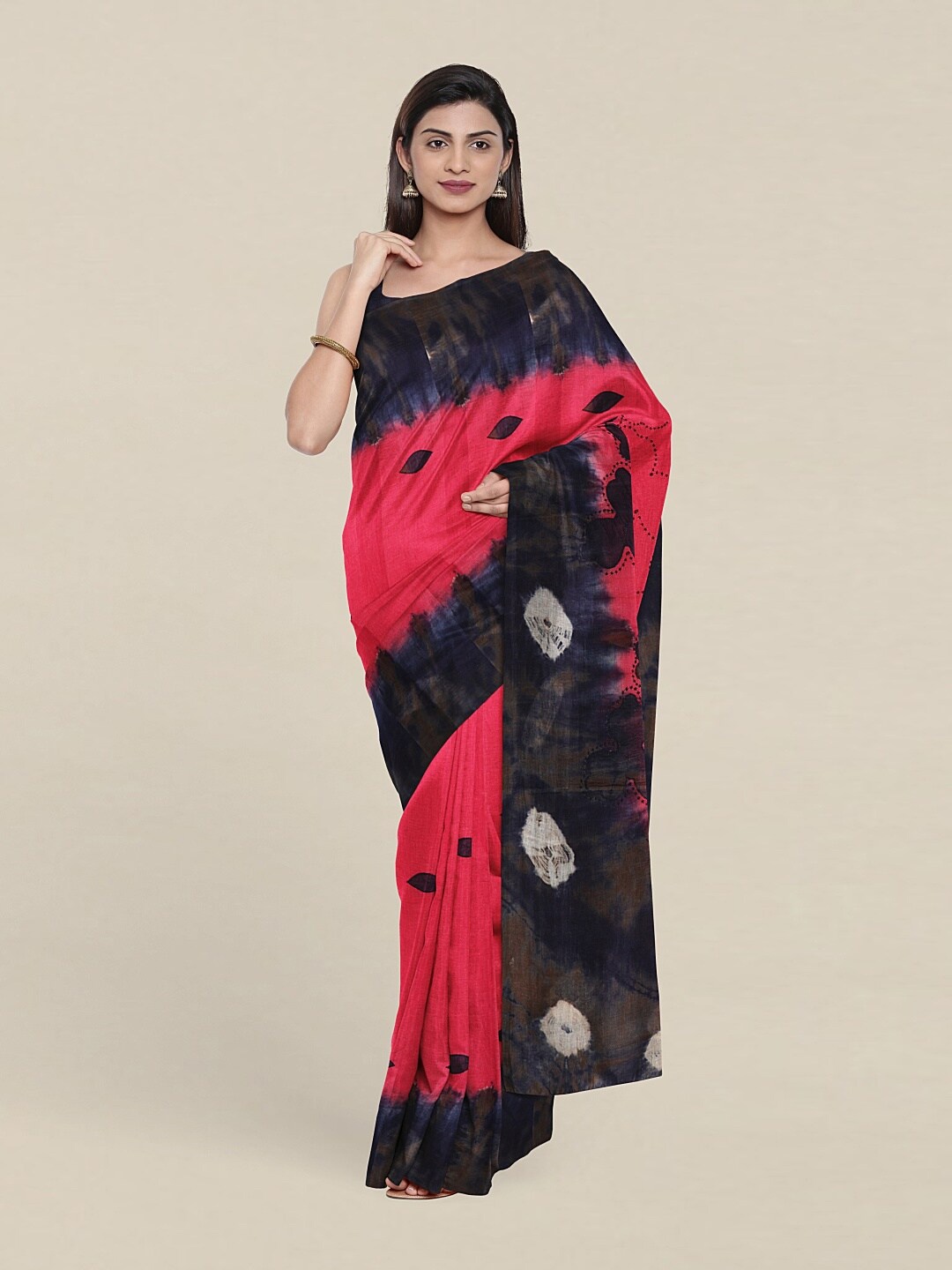

Pothys Pink & Black Tie and Dye Pure Cotton Saree
