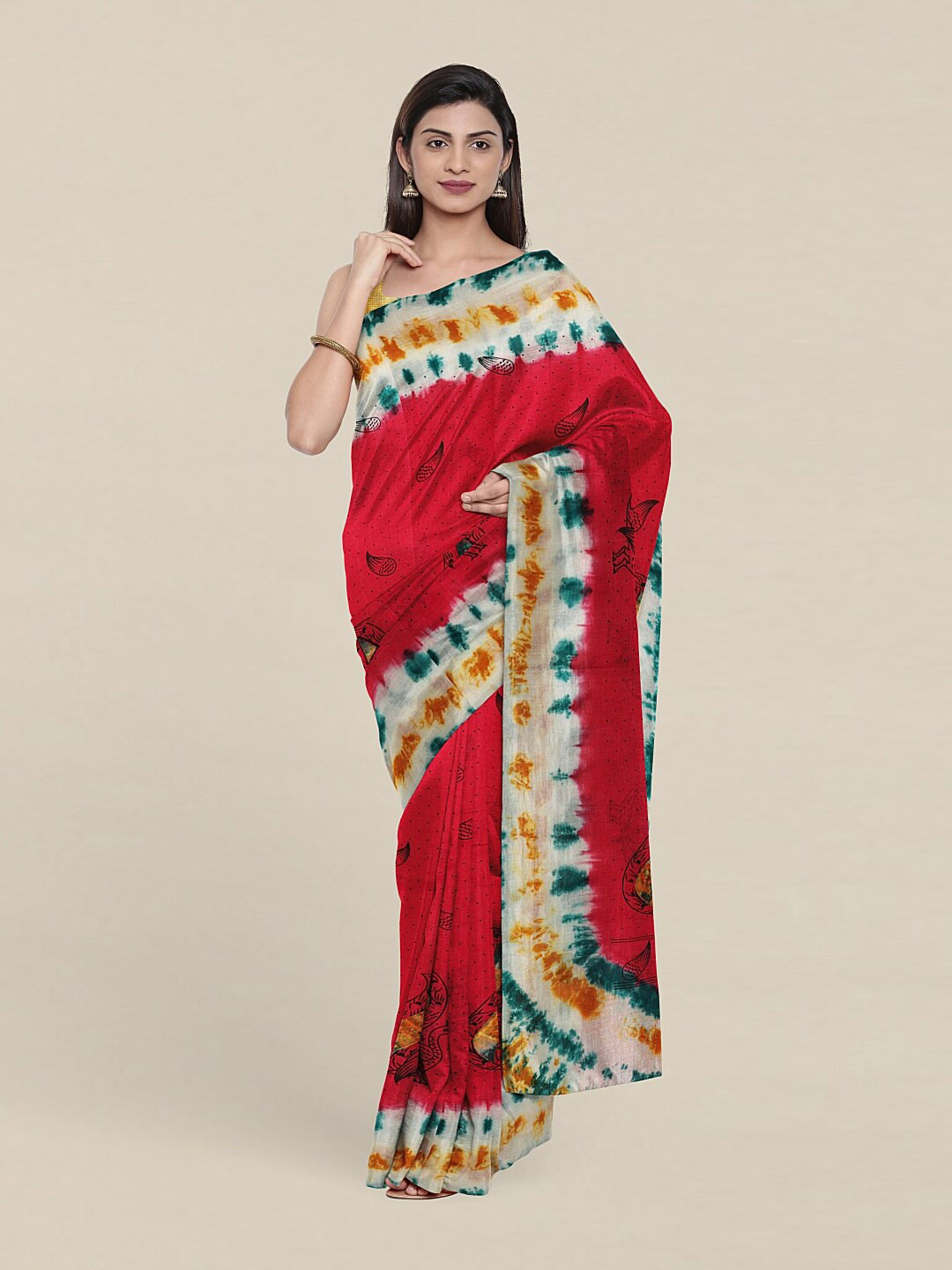 

Pothys Red & White Ethnic Motifs Pure Cotton Saree