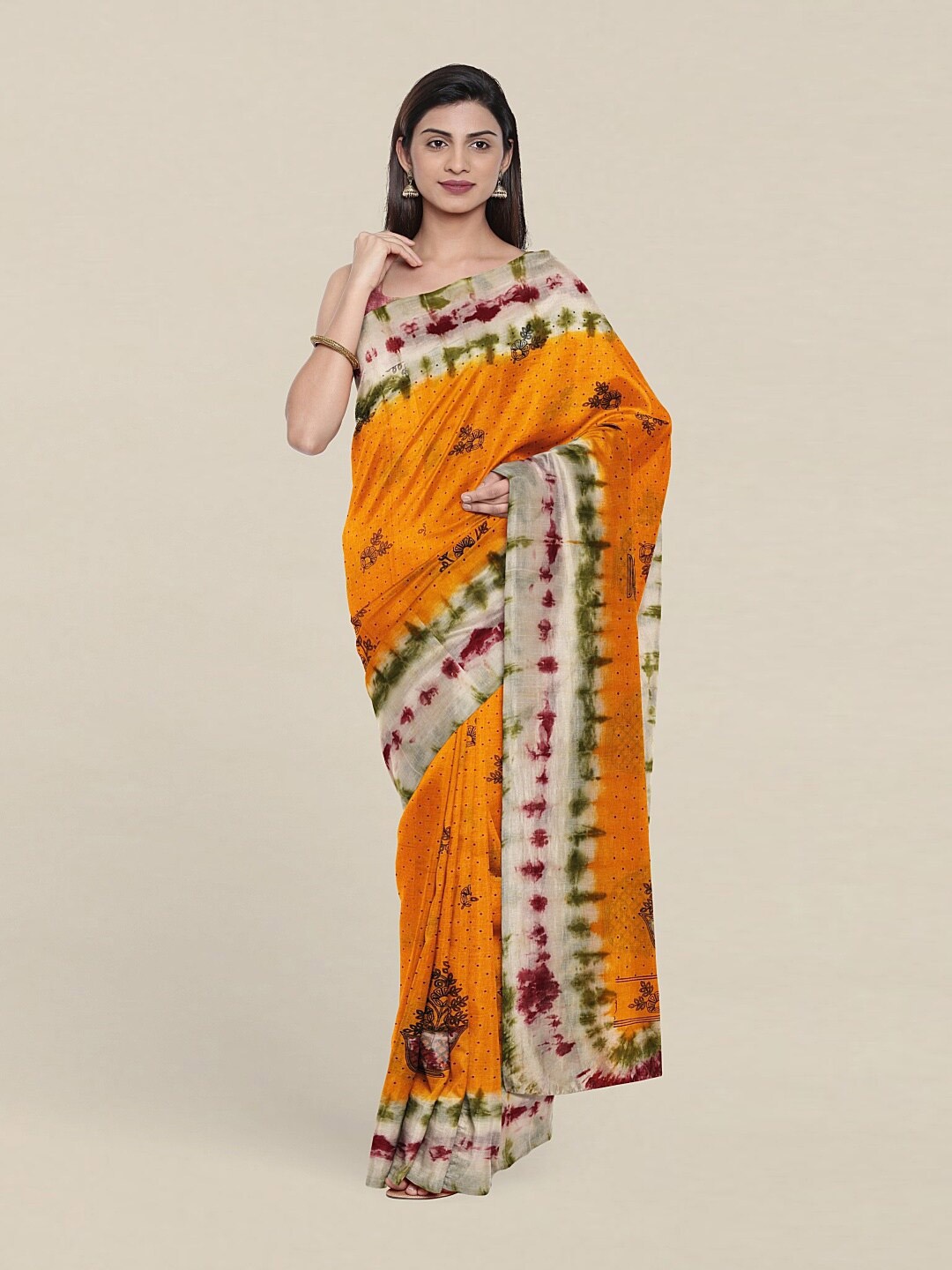 

Pothys Yellow & Green Tie and Dye Pure Cotton Saree