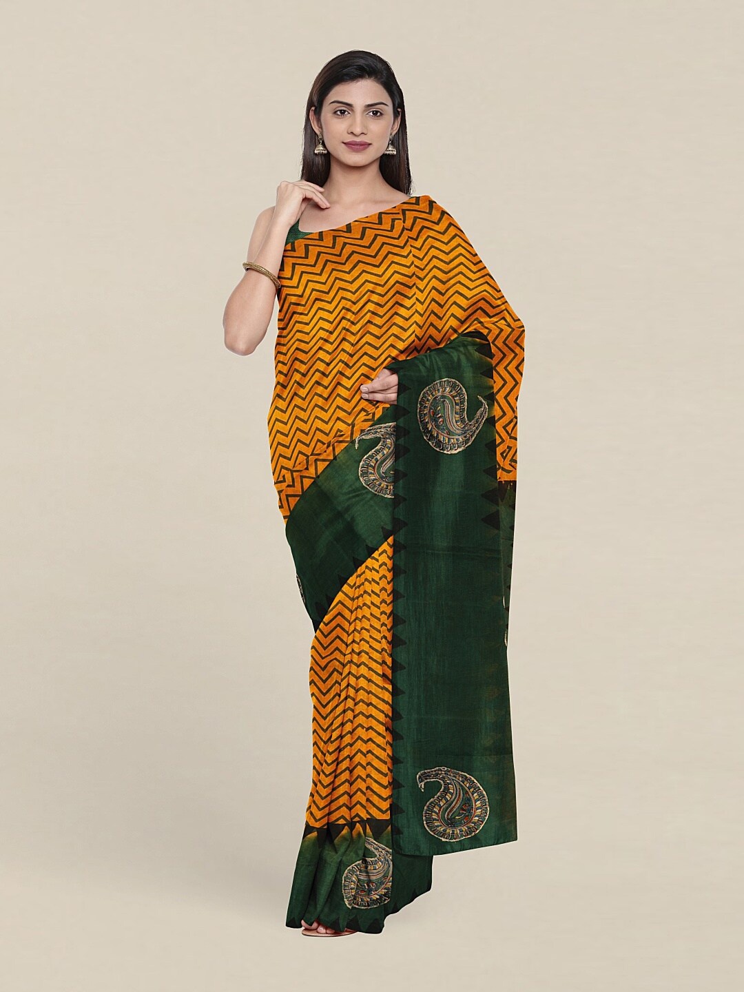 

Pothys Yellow & Green Ethnic Motifs Pure Cotton Saree