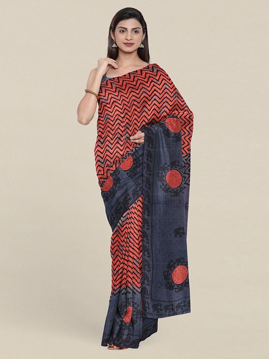 

Pothys Pink & Navy Blue Pure Cotton Saree