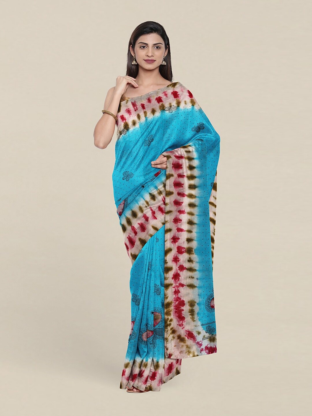 

Pothys Blue & Maroon Butterfly Printed Pure Cotton Saree