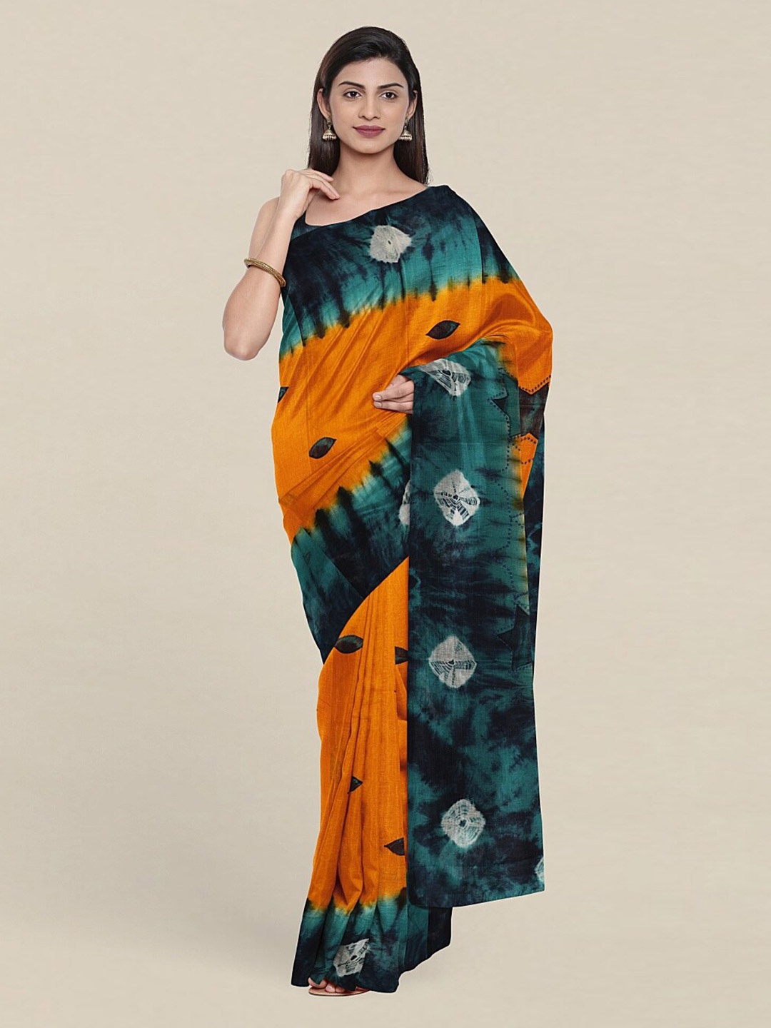 

Pothys Yellow & Blue Bandhani Pure Cotton Saree