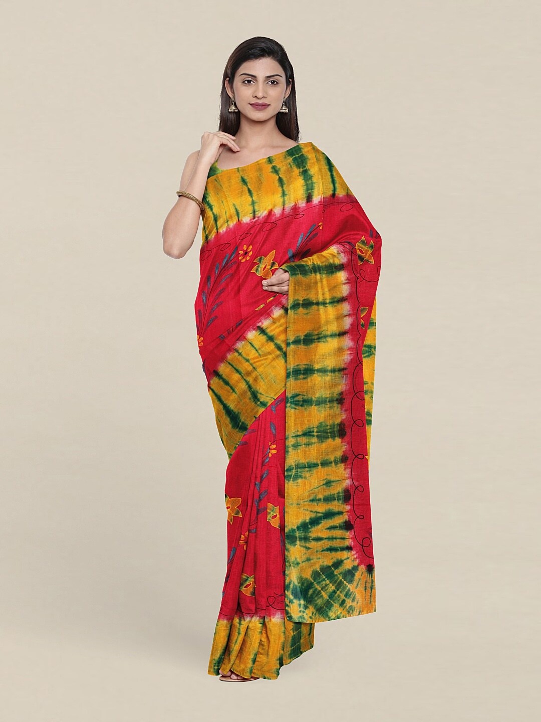 

Pothys Pink & Mustard Floral Pure Cotton Saree
