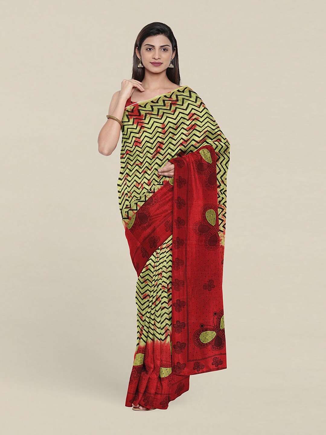 

Pothys Green & Red Pure Cotton Printed Saree