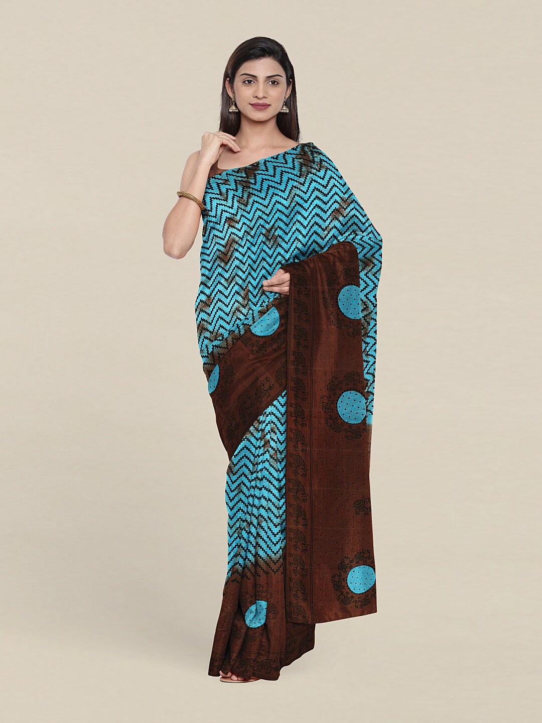 

Pothys Blue & Brown Pure Cotton Saree