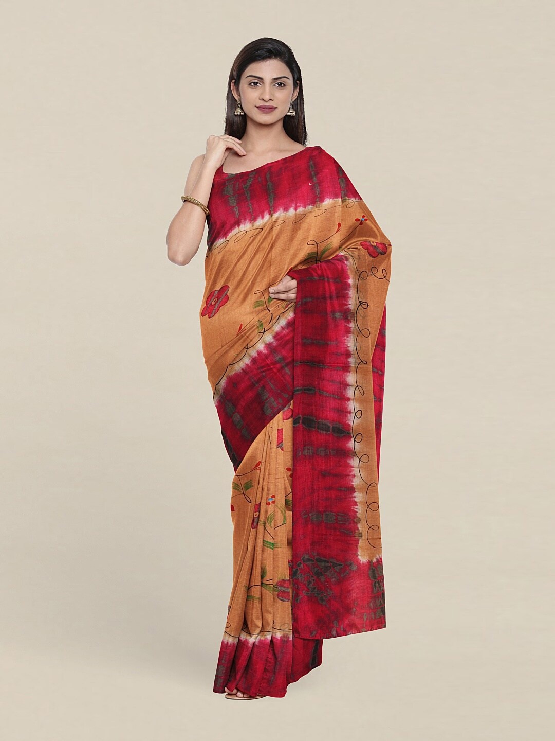 

Pothys Orange & Red Floral Pure Cotton Saree