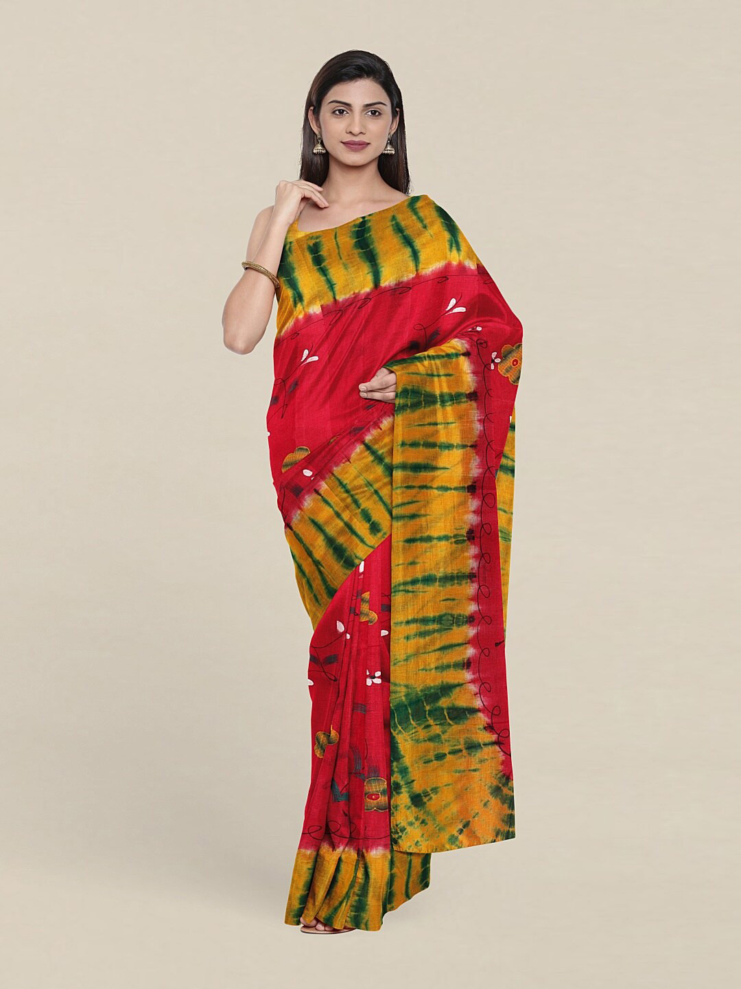 

Pothys Pink & Yellow Floral Pure Cotton Saree