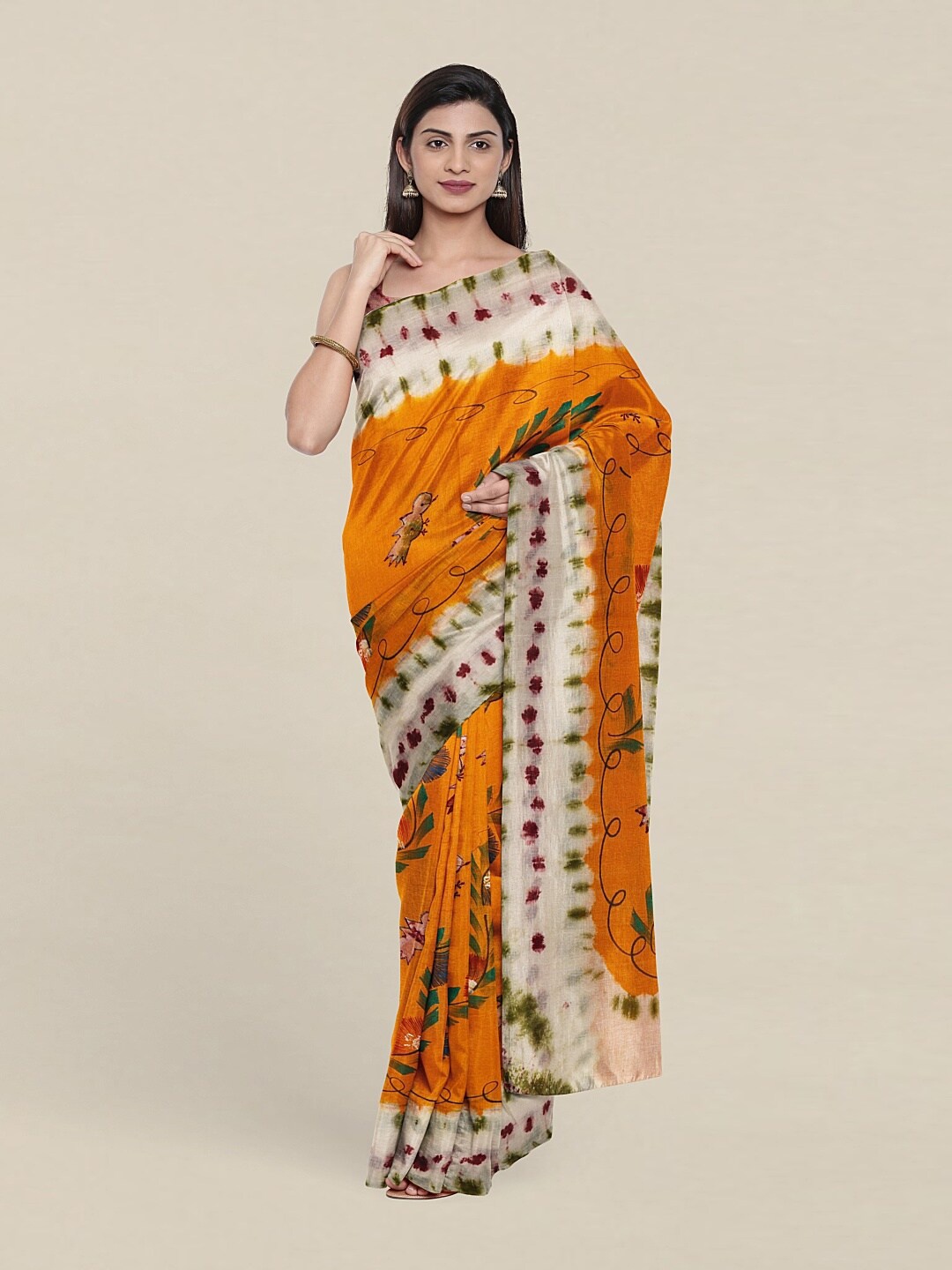 

Pothys Yellow & Cream-Coloured Floral Pure Cotton Saree