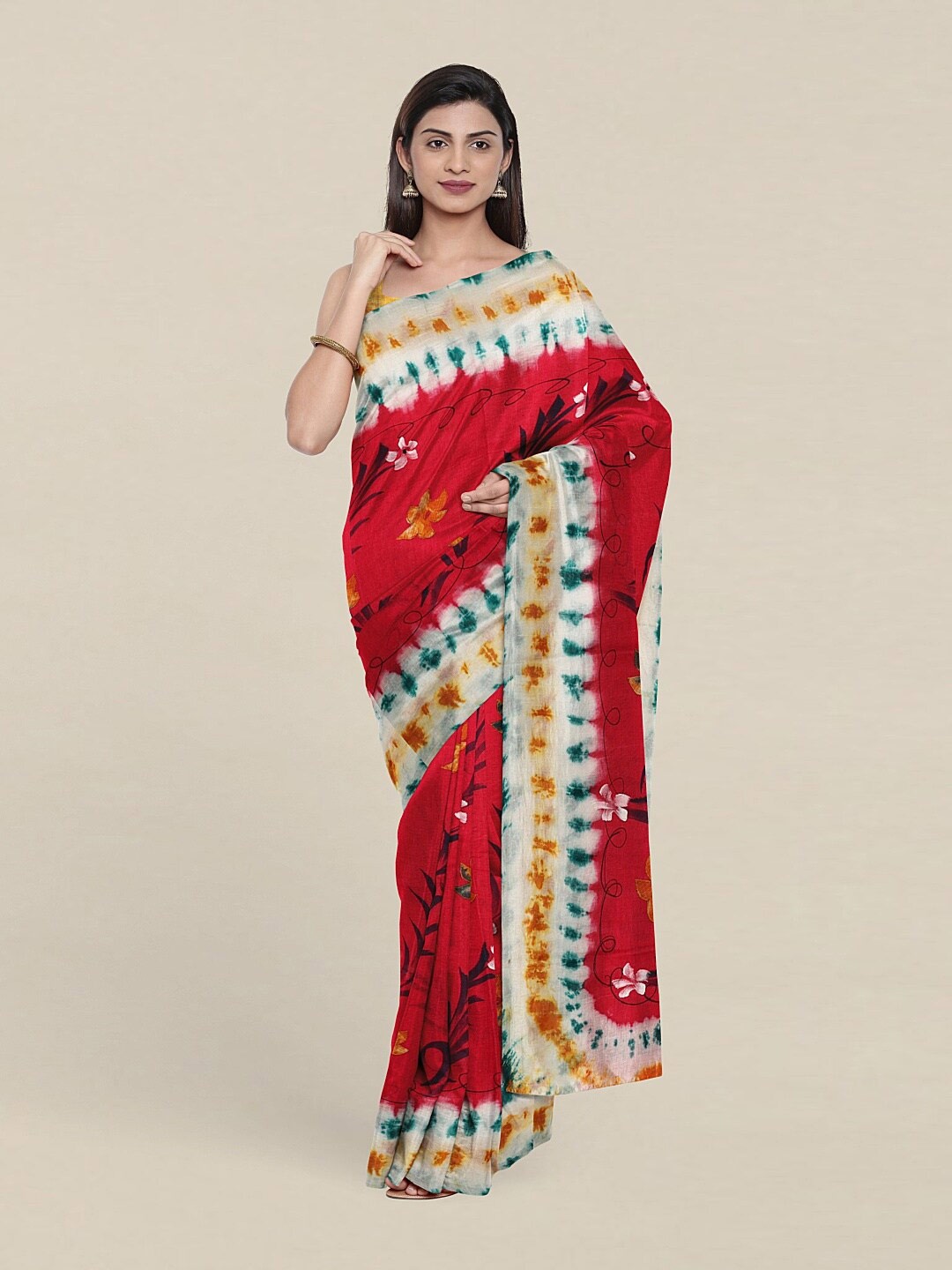 

Pothys Pink & Green Floral Pure Cotton Saree