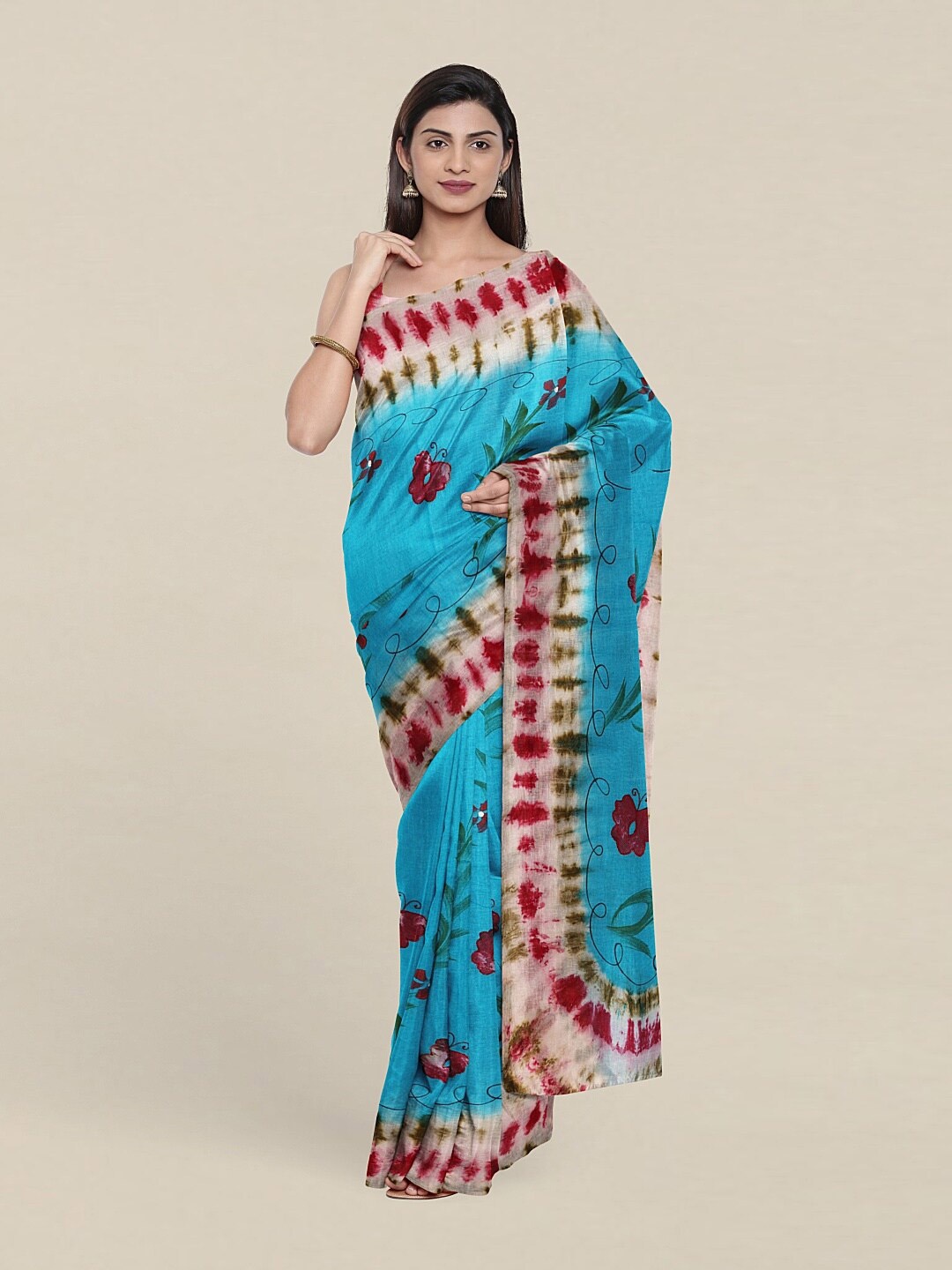 

Pothys Blue & Pink Floral Pure Cotton Saree