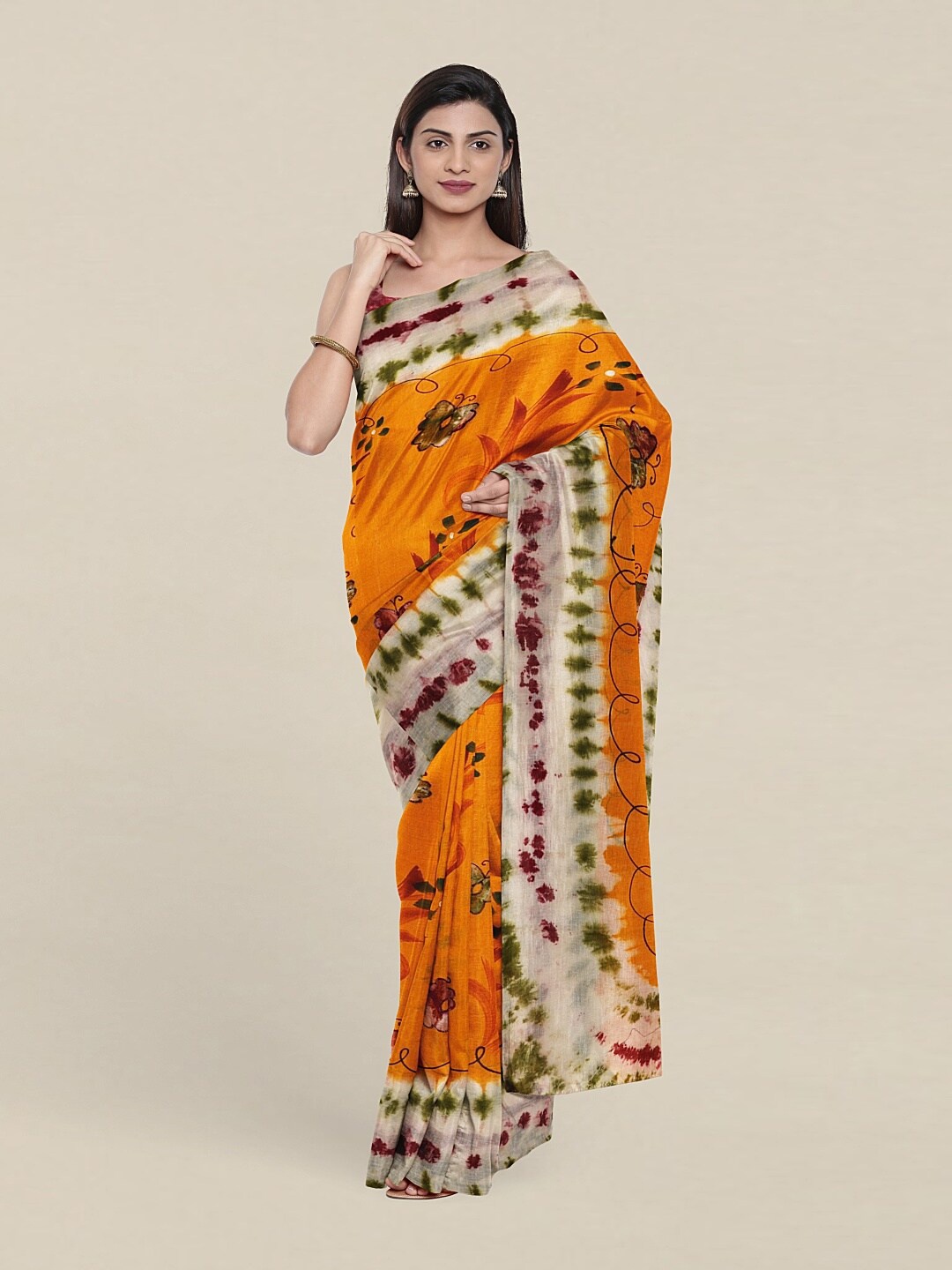 

Pothys Yellow & Green Floral Pure Cotton Saree