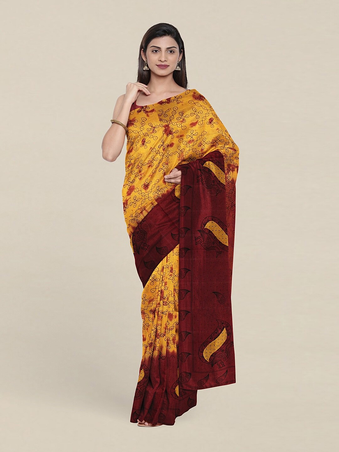 

Pothys Yellow & Brown Ethnic Motifs Pure Cotton Saree