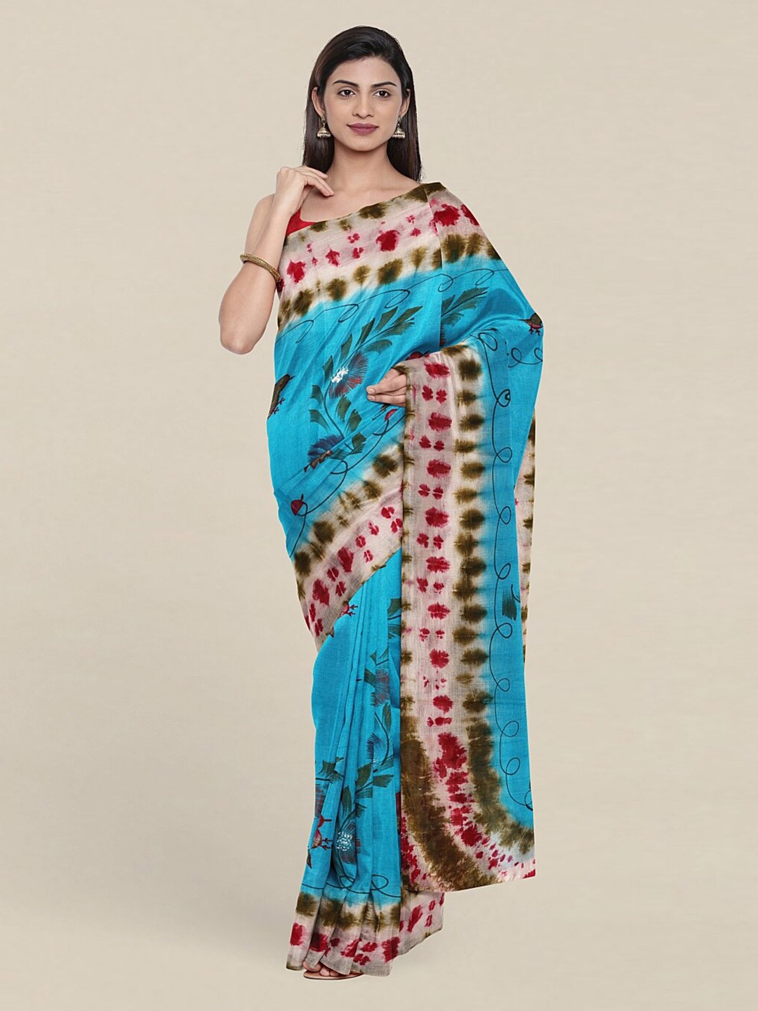 

Pothys Blue & Beige Floral Pure Cotton Saree