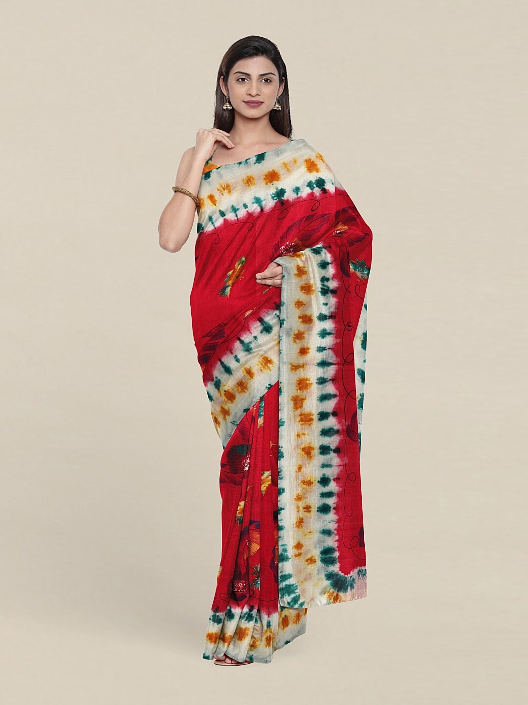 

Pothys Red & Beige Tie and Dye Pure Cotton Saree