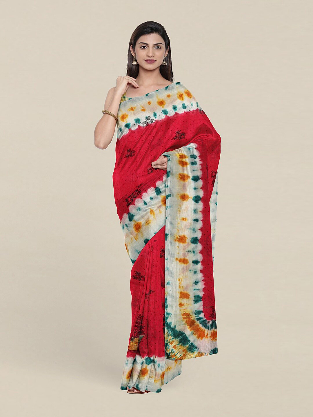 

Pothys Pink & Mustard Printed Pure Cotton Saree