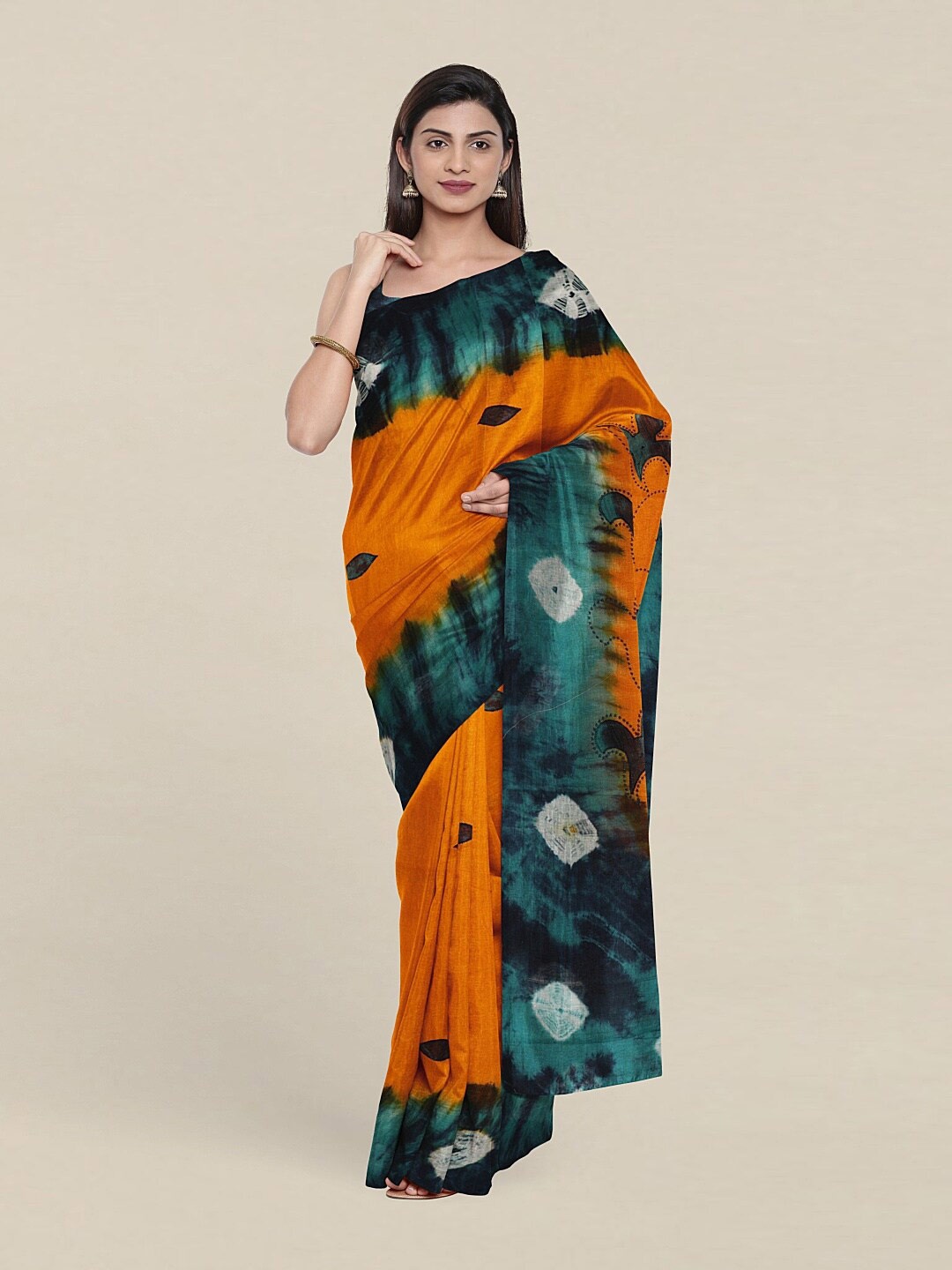

Pothys Yellow & Green Printed Bandhani Pure Cotton Saree