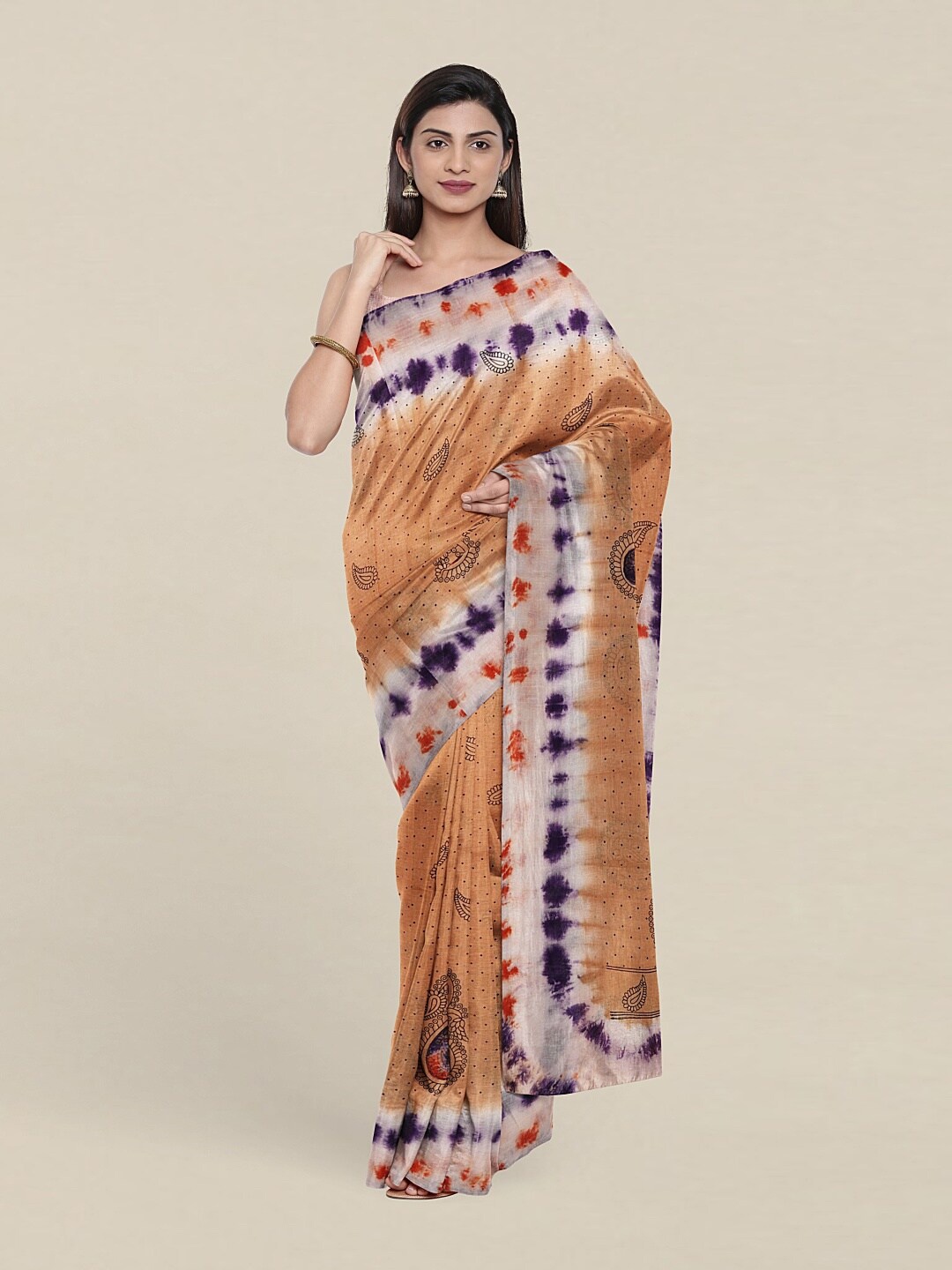 

Pothys Beige & Purple Printed Paisley Pure Cotton Saree