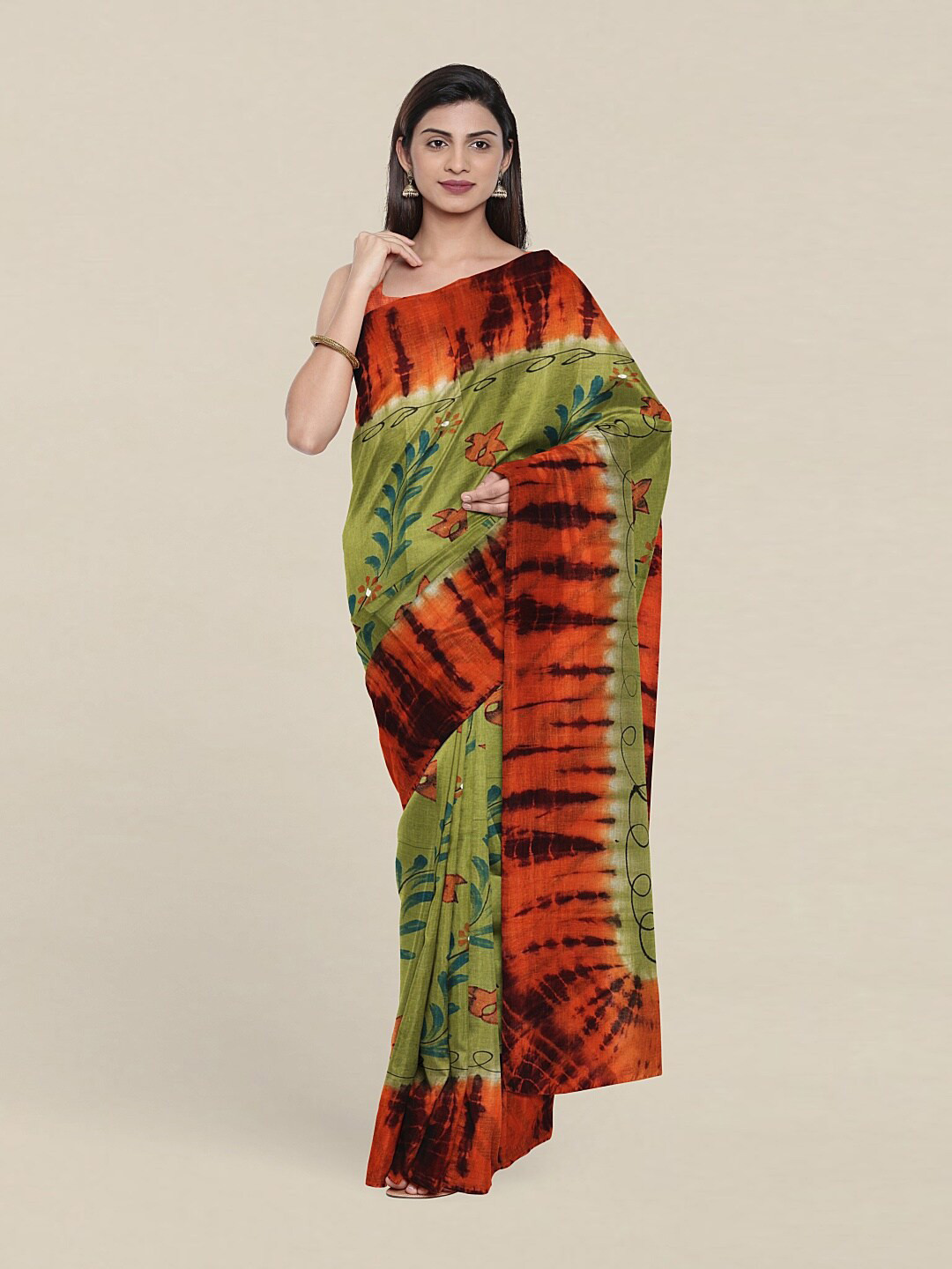 

Pothys Green & Blue Printed Floral Pure Cotton Saree