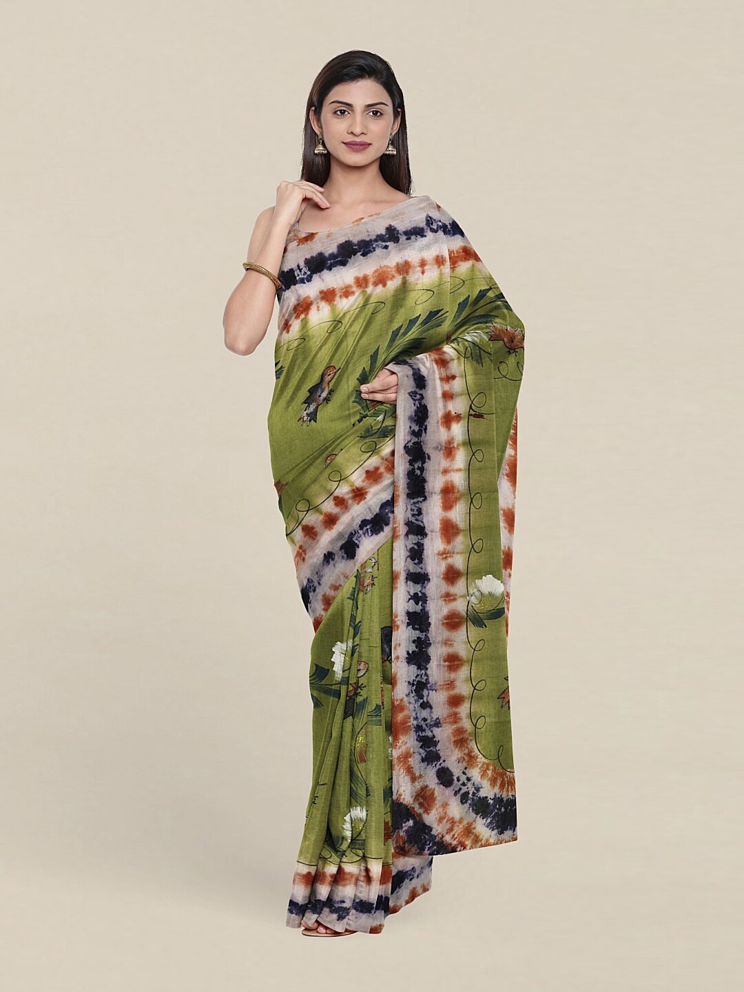 

Pothys Green & Off White Printed Floral Pure Cotton Saree