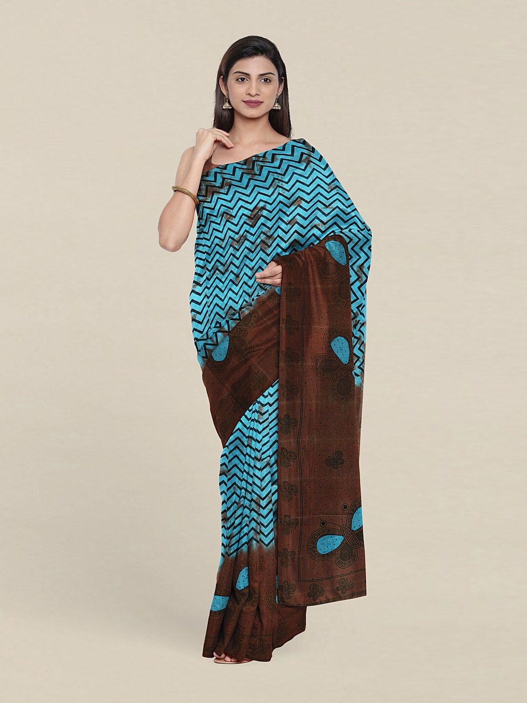 

Pothys Blue & Brown Pure Cotton Saree