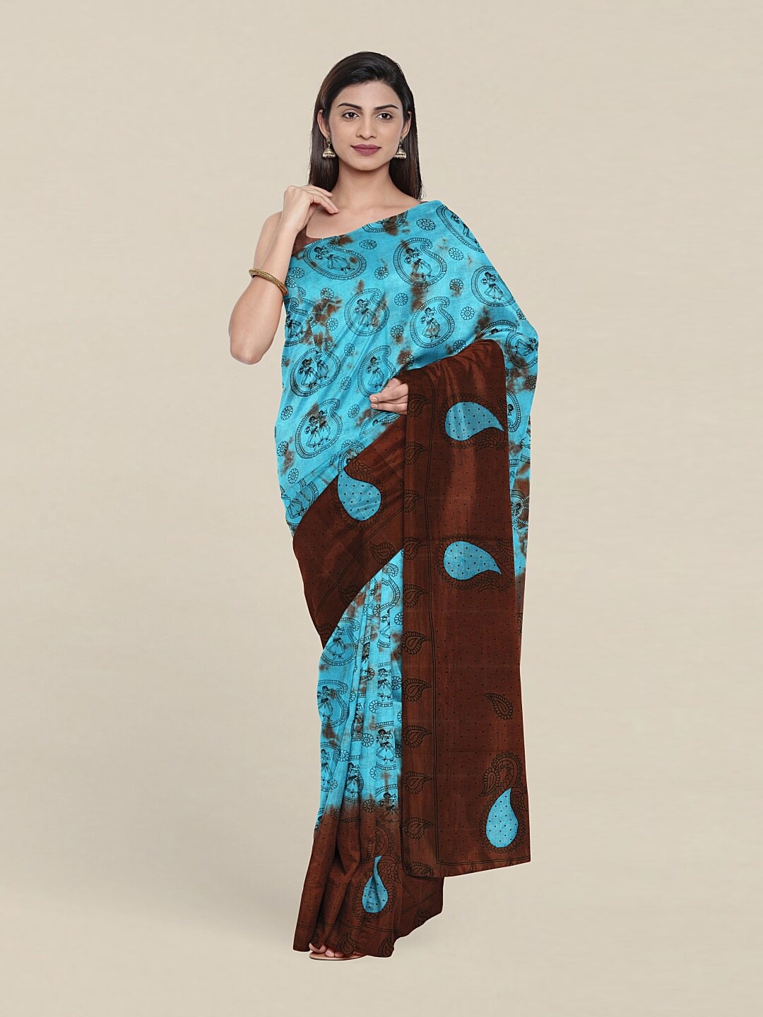 

Pothys Blue & Brown Paisley Pure Cotton Saree