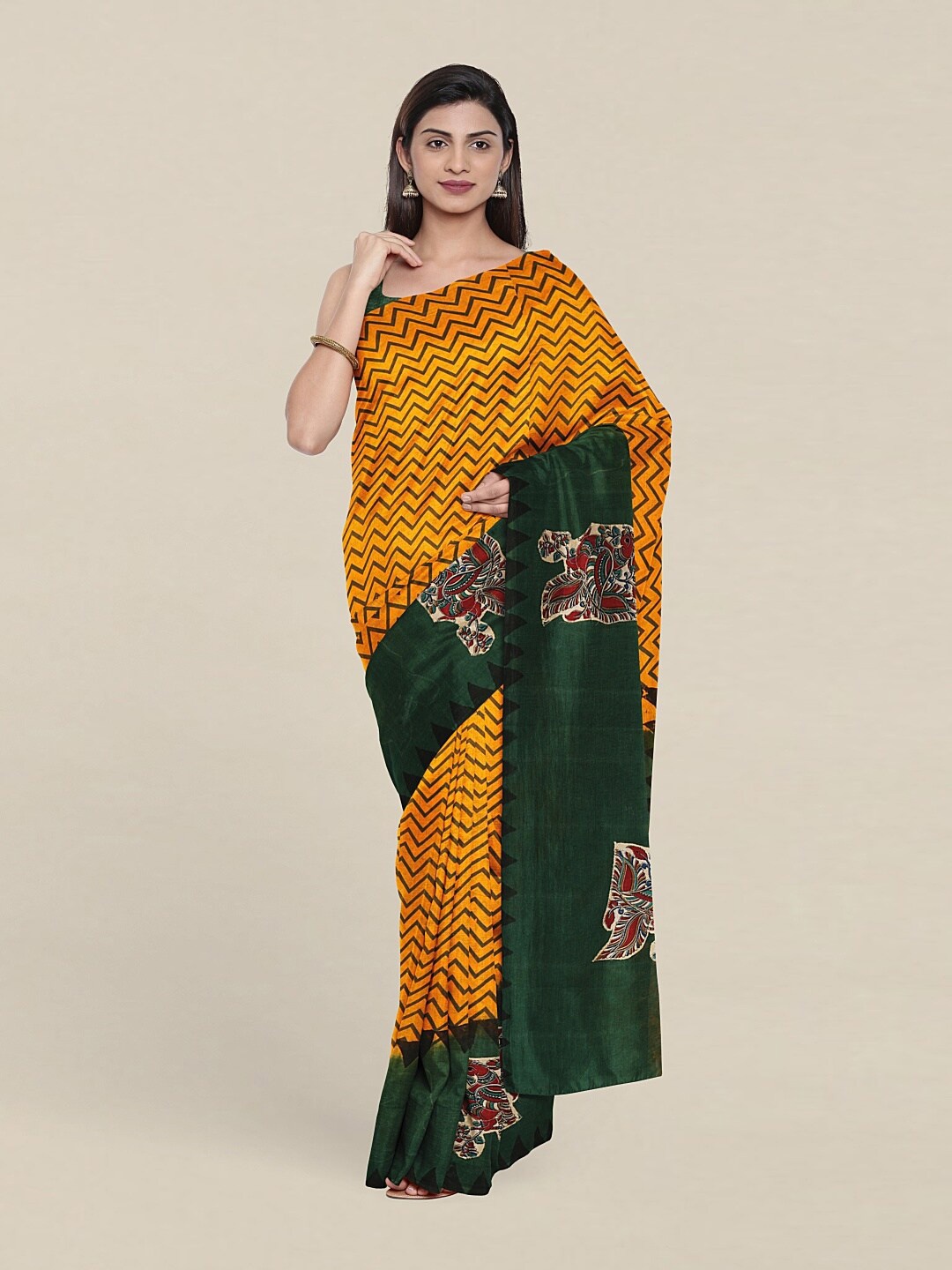 

Pothys Yellow & Green Pure Cotton Saree