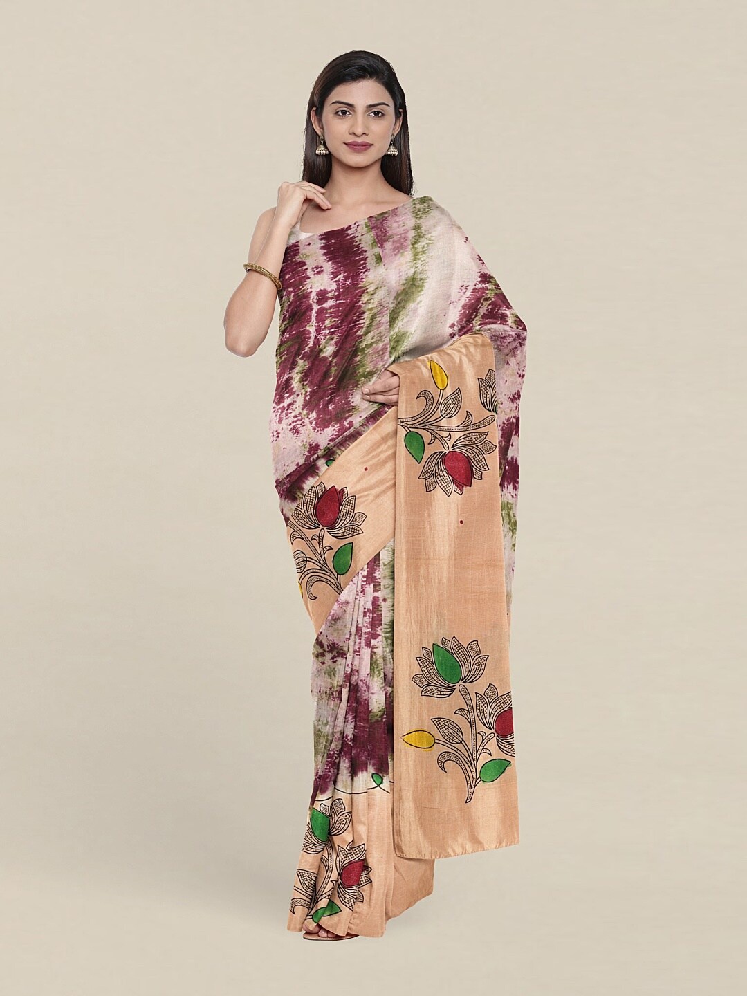 

Pothys Beige & Purple Printed Pure Cotton Saree