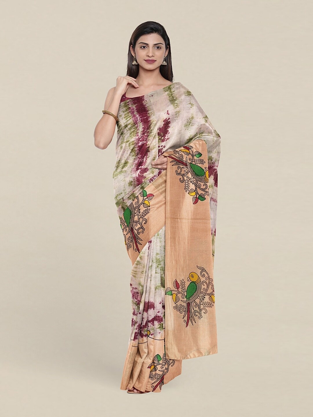 

Pothys Beige & Green Ethnic Motifs Pure Cotton Saree