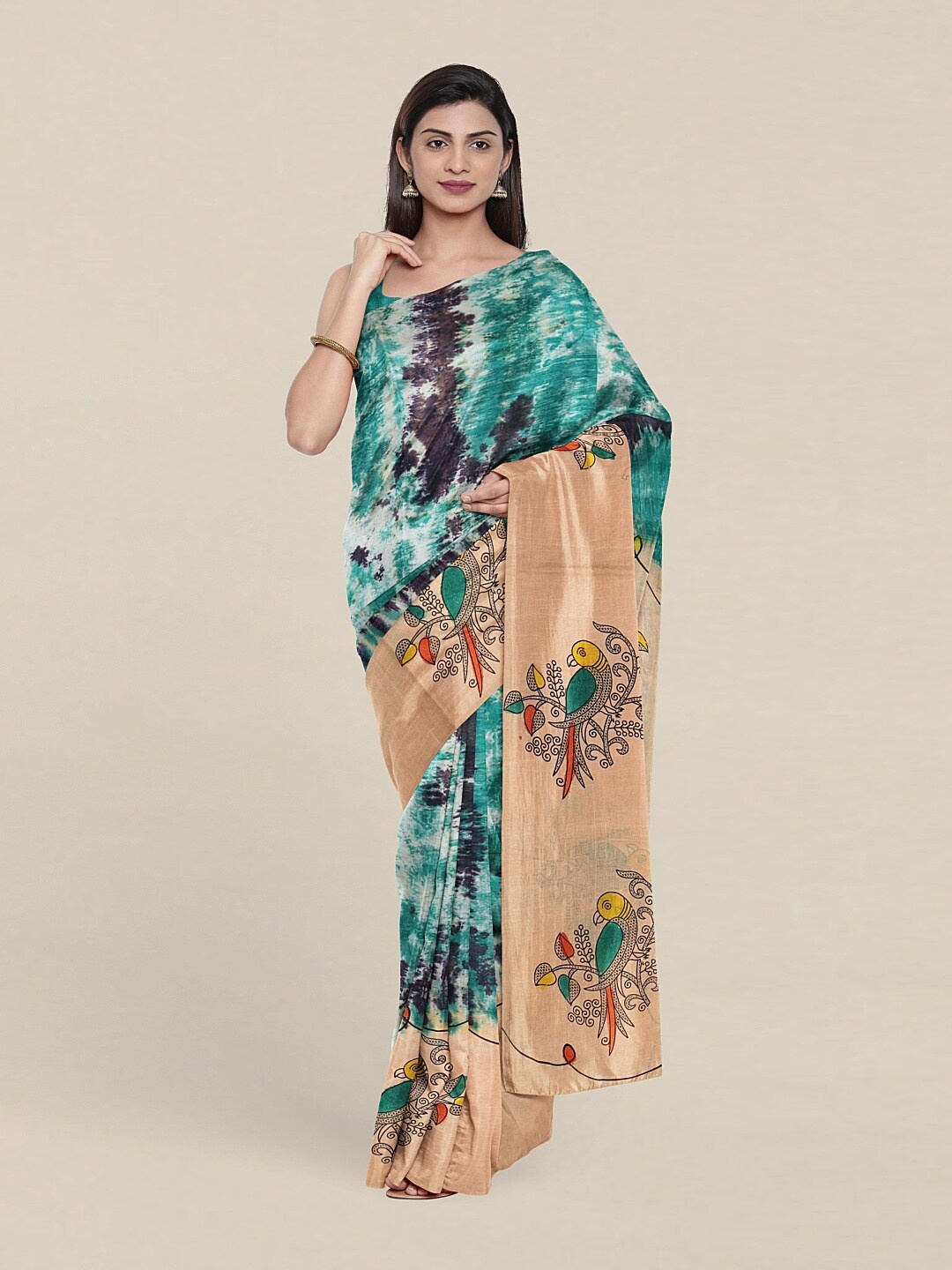 

Pothys Green & Brown Floral Pure Cotton Saree