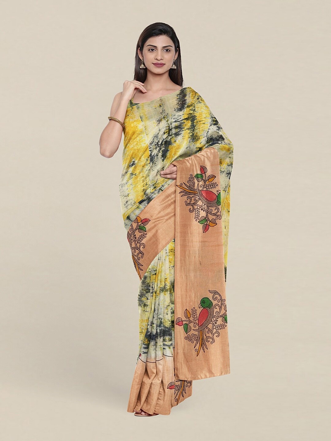 

Pothys Peach-Coloured & Green Pure Cotton Saree