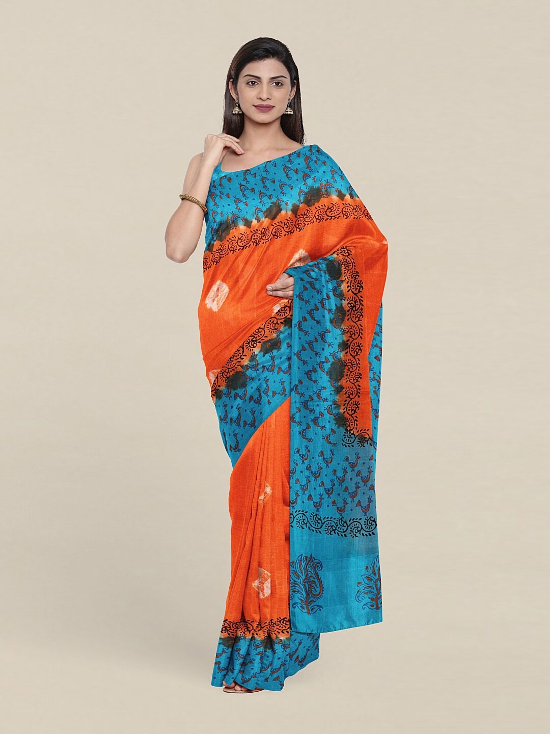 

Pothys Orange & White Bandhani Pure Cotton Saree