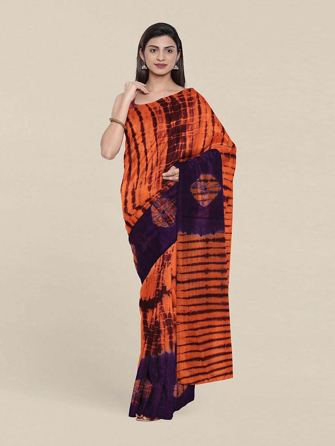 

Pothys Orange & Purple Bandhani Pure Cotton Saree