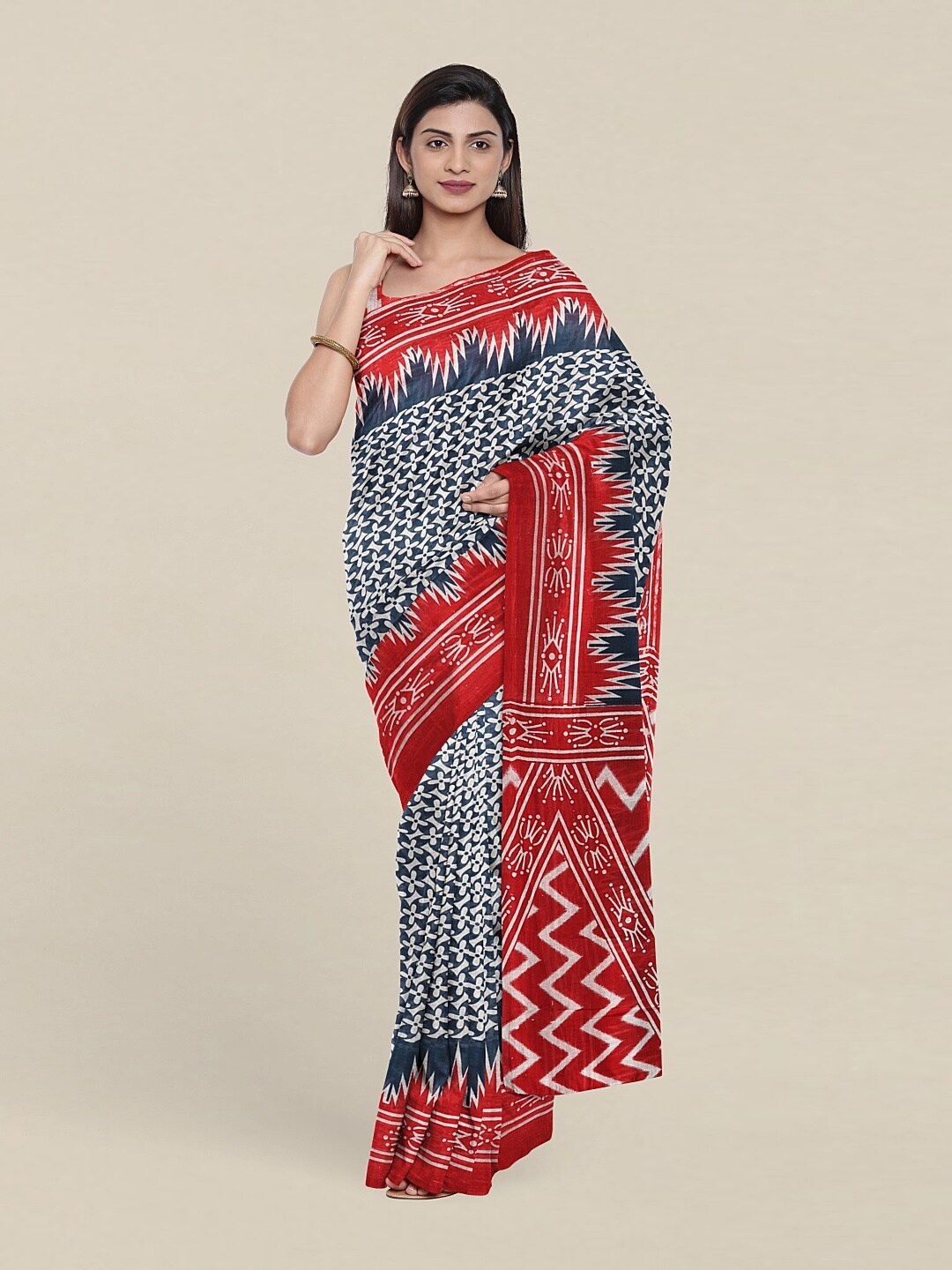 

Pothys Red & Blue Ethnic Motifs Pure Cotton Saree