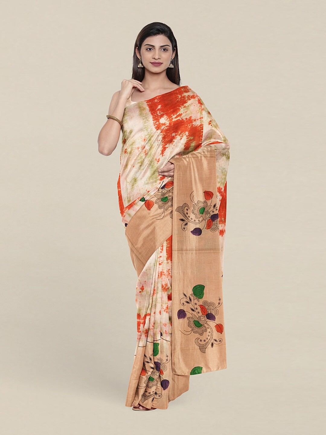 

Pothys Peach-Coloured & Green Pure Cotton Saree
