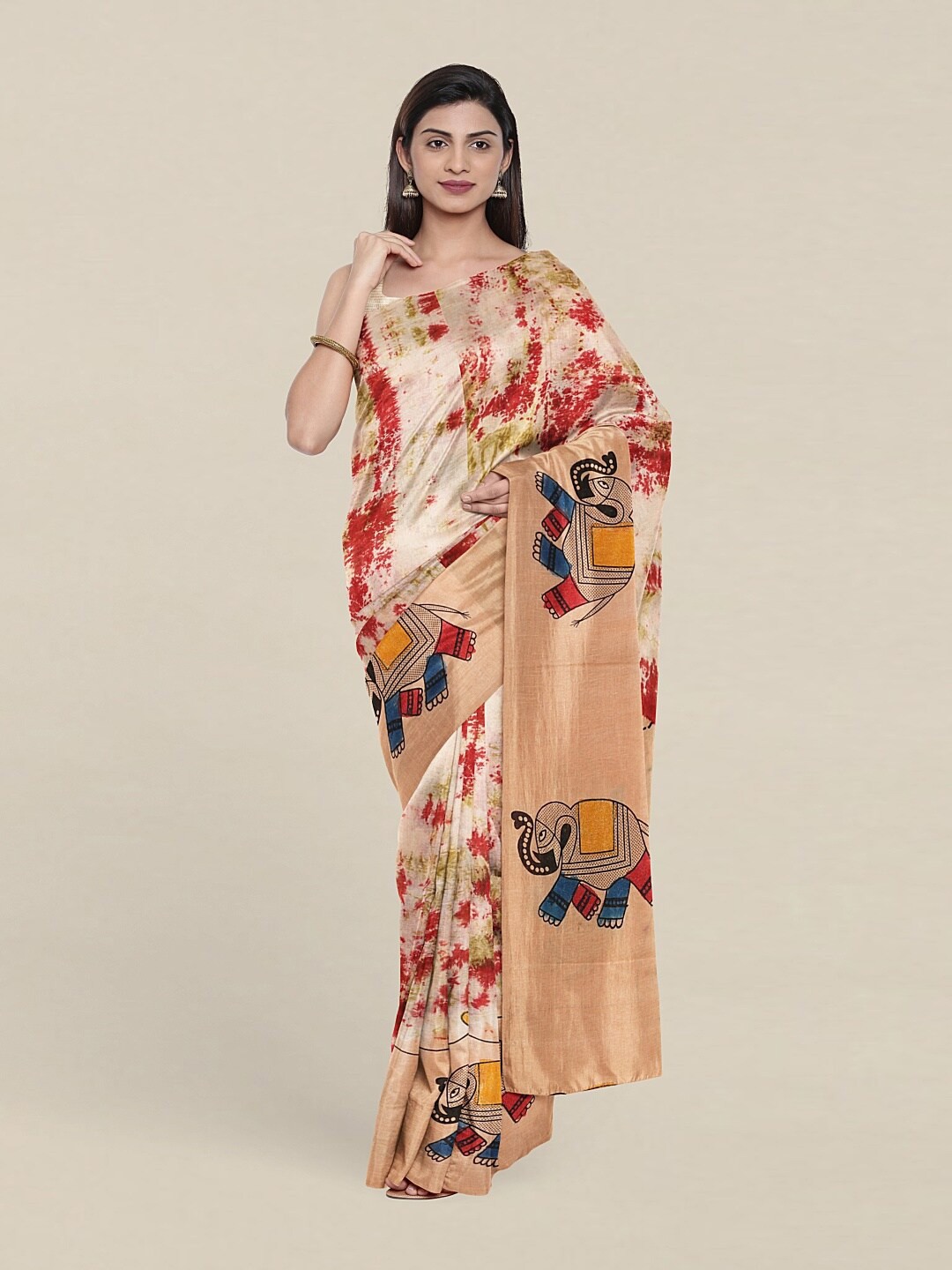 

Pothys Beige & Red Ethnic Motifs Pure Cotton Saree