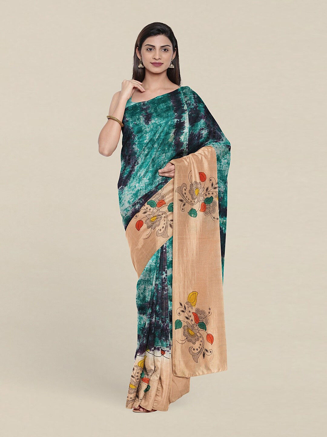 

Pothys Blue & Peach-Coloured Floral Pure Cotton Saree