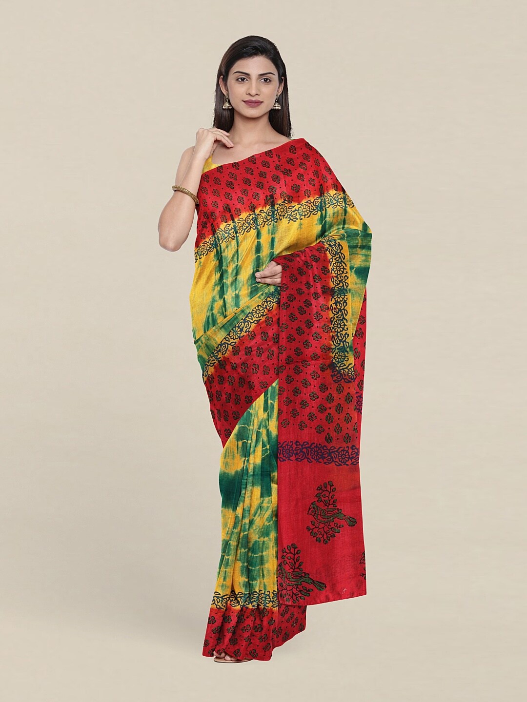 

Pothys Yellow & Green Tie and Dye Pure Cotton Saree
