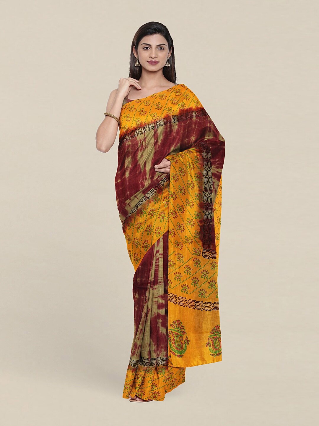 

Pothys Yellow & Green Floral Pure Cotton Saree