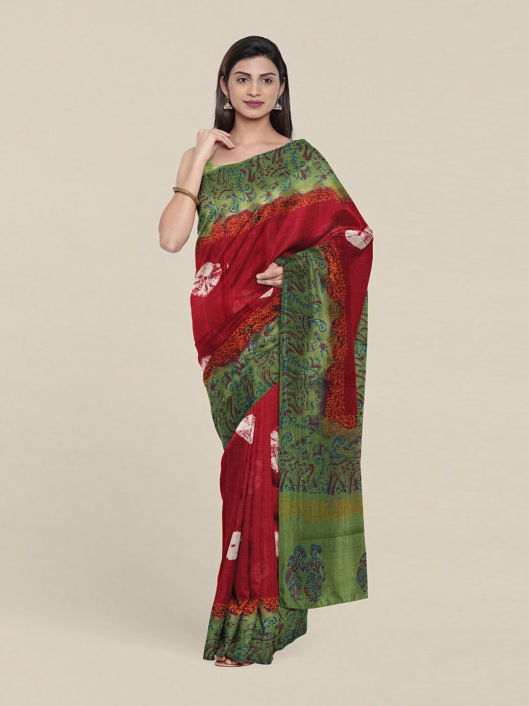 

Pothys Maroon & Green Ethnic Motifs Pure Cotton Saree