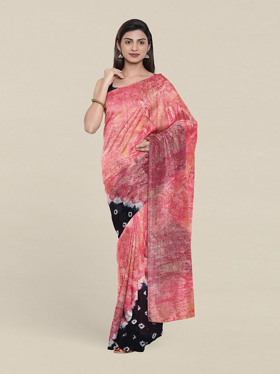 

Pothys Pink & Black Tie and Dye Pure Cotton Saree