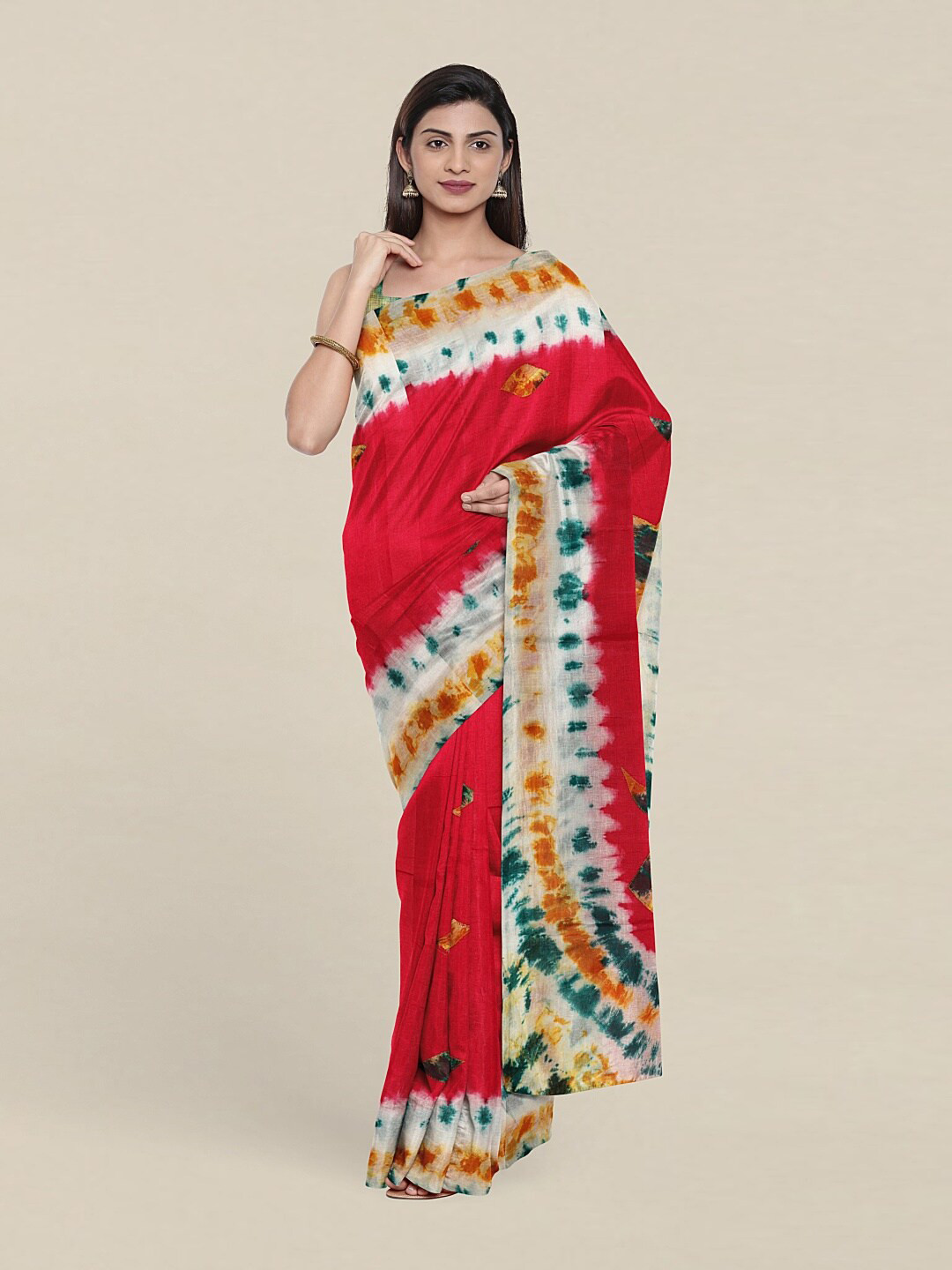 

Pothys Red & Cream-Coloured Floral Pure Cotton Saree