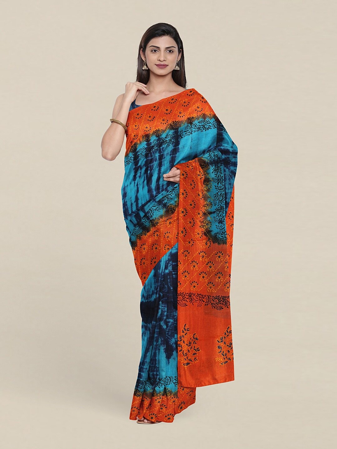 

Pothys Blue & Orange Pure Cotton Saree