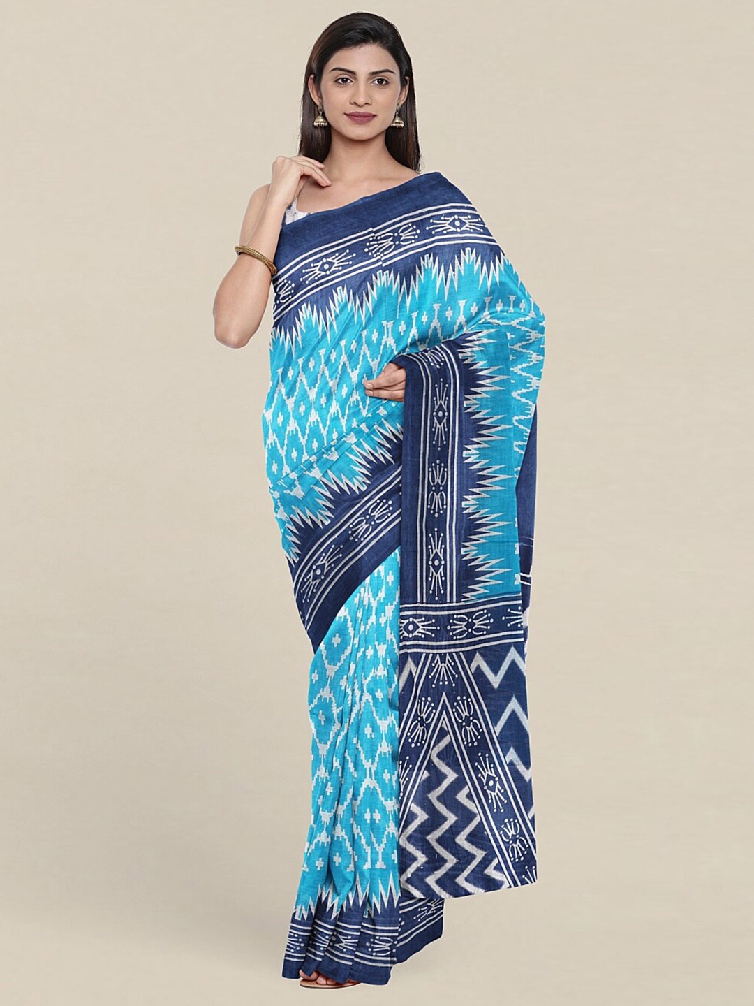 

Pothys Blue & White Printed Pure Cotton Saree