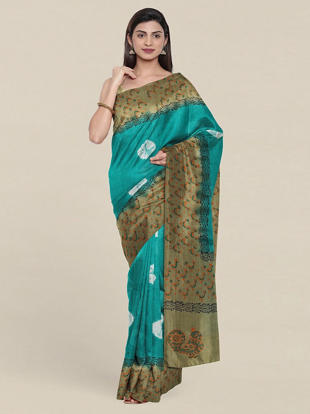 

Pothys Green & White Bandhani Pure Cotton Saree