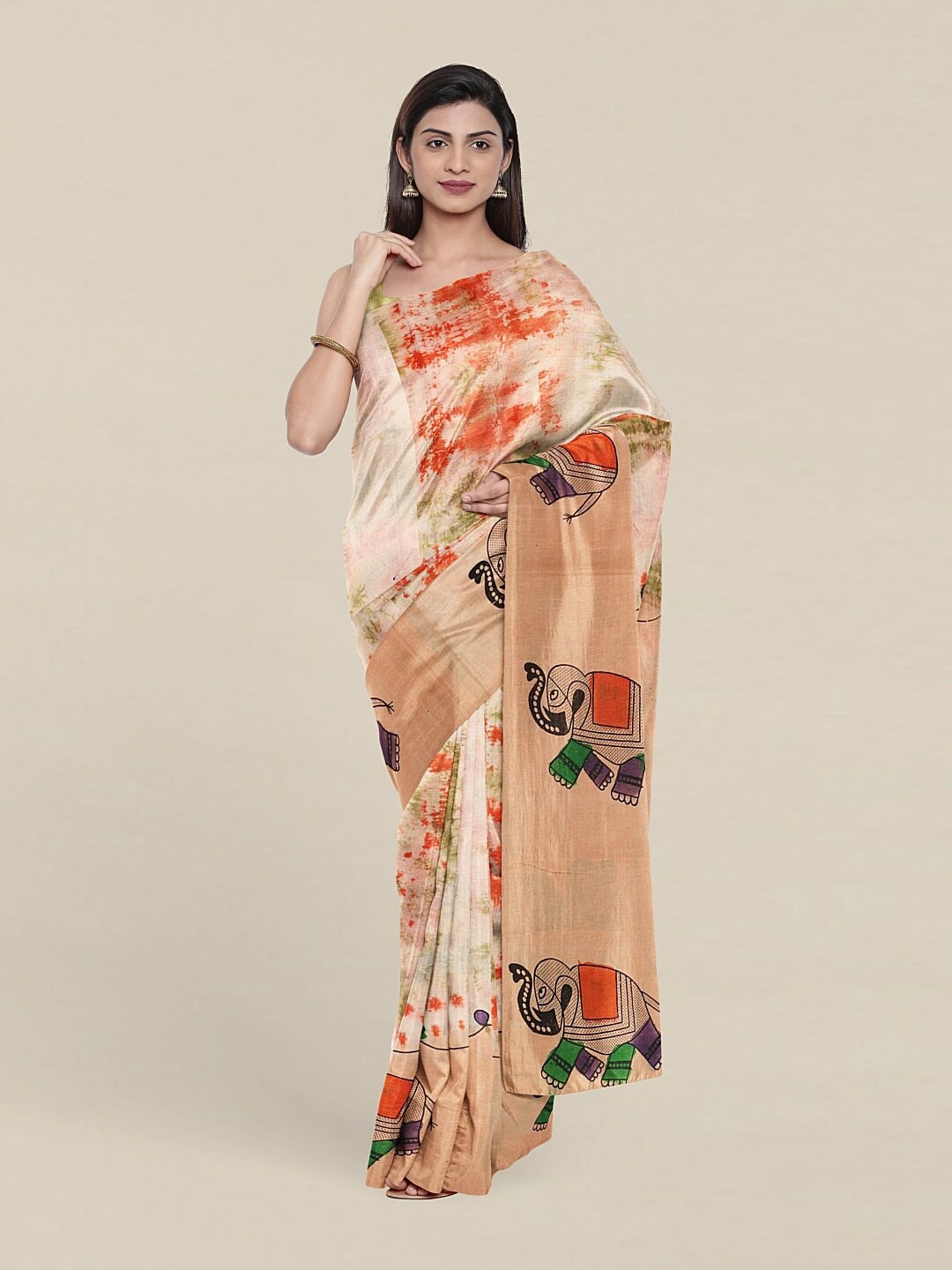 

Pothys Peach-Coloured & White Pure Cotton Saree