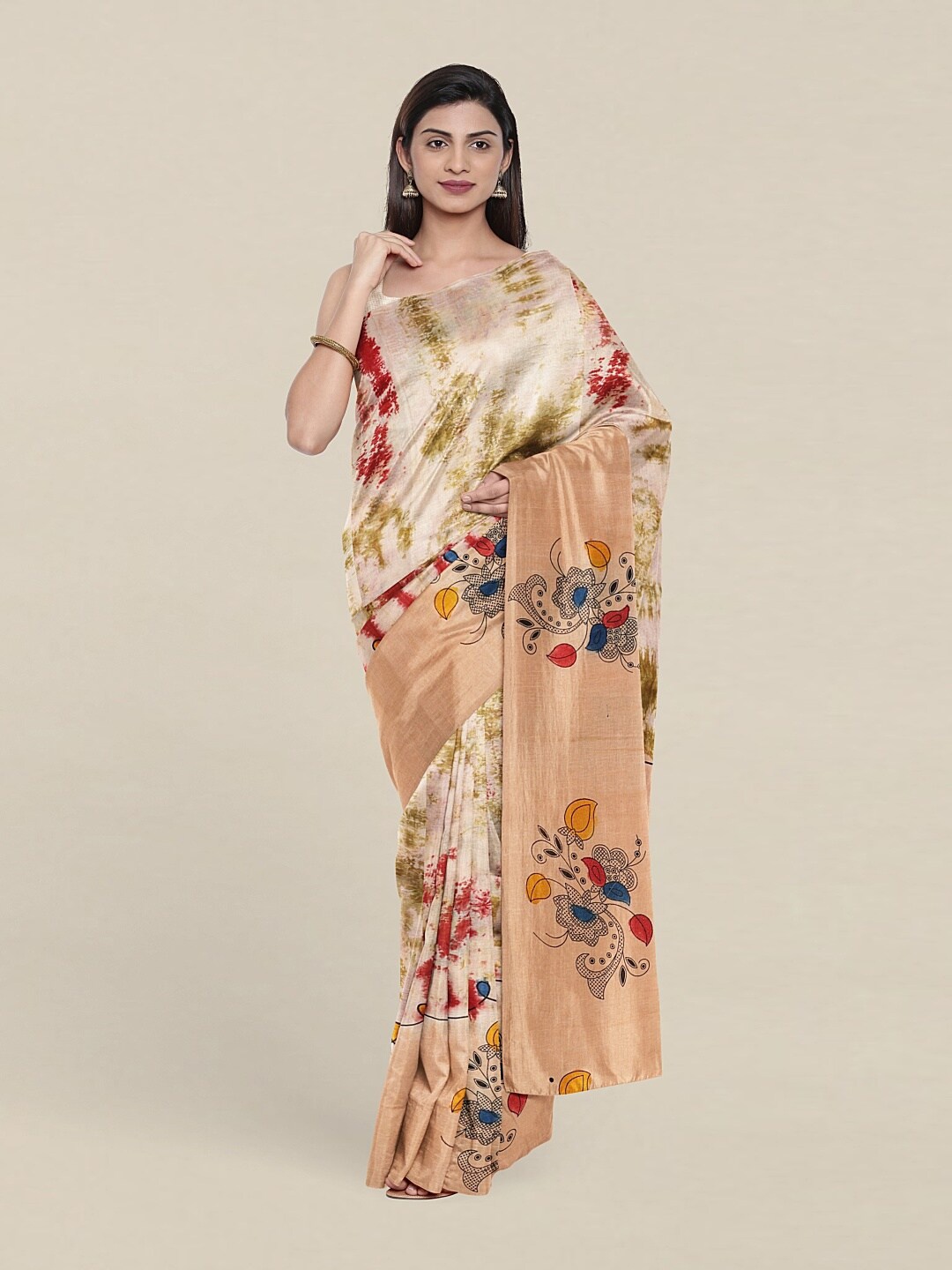 

Pothys Peach-Coloured & Mustard Pure Cotton Saree