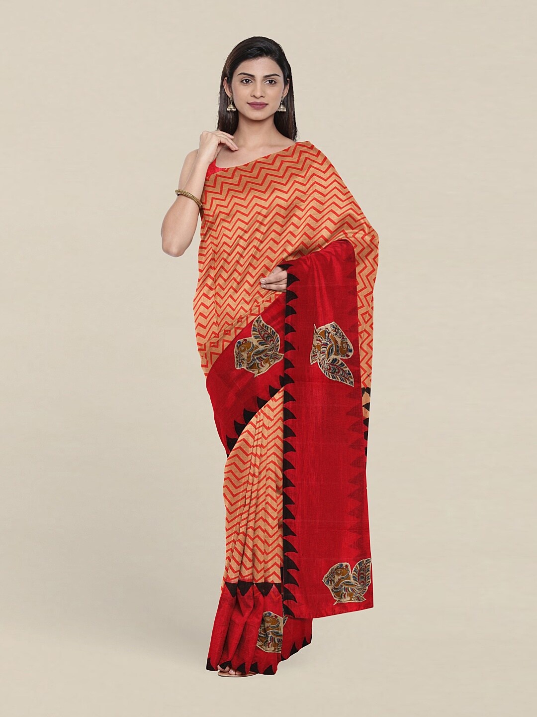 

Pothys Peach-Coloured & Pink Pure Cotton Saree
