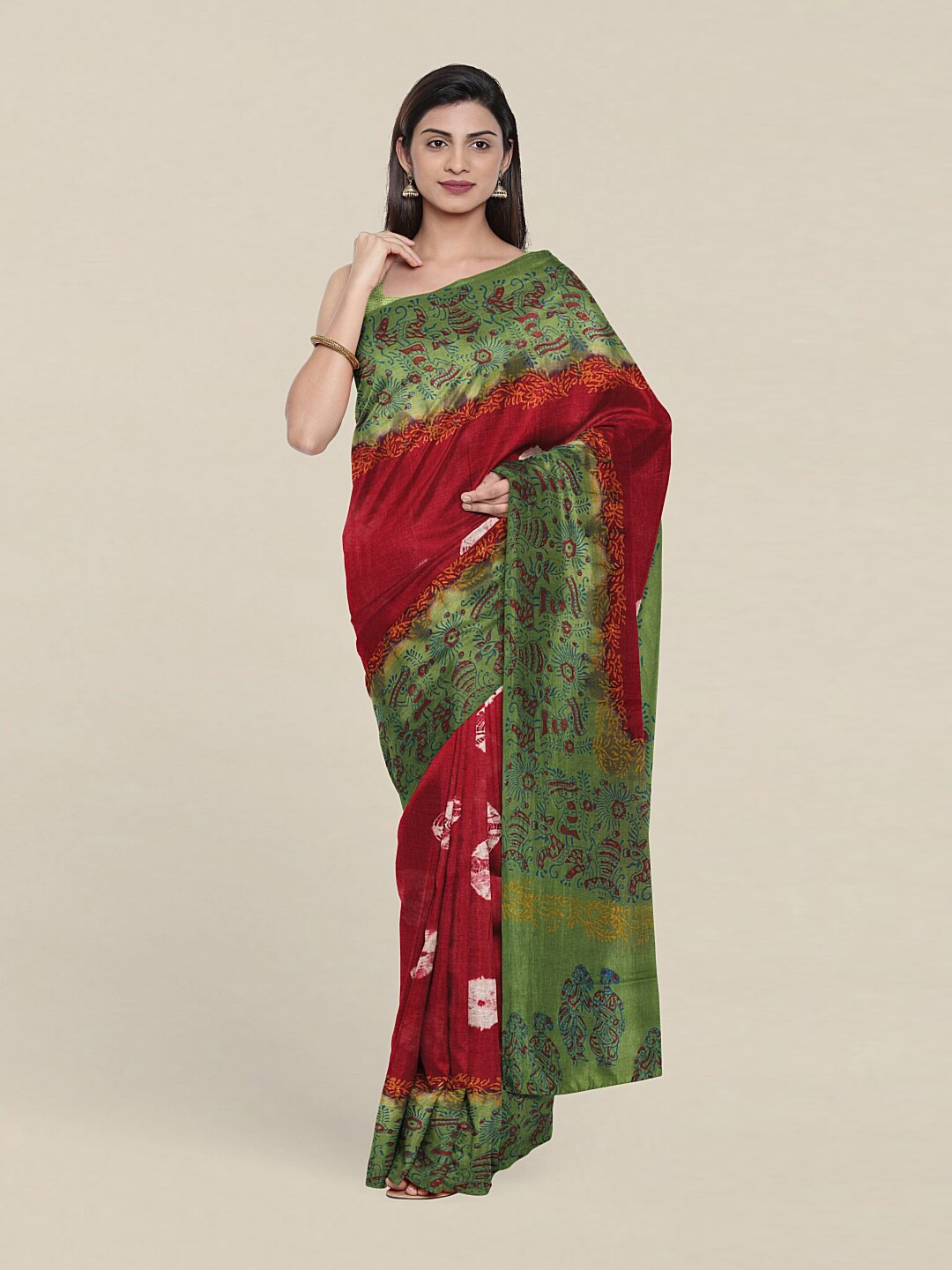 

Pothys Purple & Green Printed Bandhani Pure Cotton Saree
